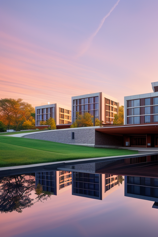 , Hotel, Townhouse, Hotel, designed by Frank Lloyd Wright, Post-Modern Architecture, morning, in the forest