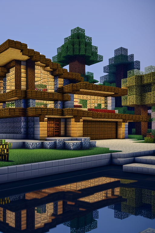 Create a Garage in minecraft in the biome of Taiga, designed by Frank Lloyd Wright, Bauhaus Architecture, night time