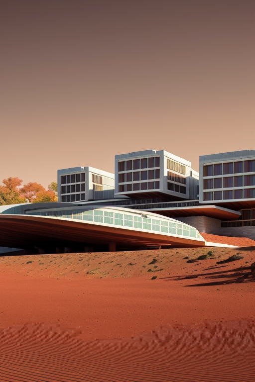 , Building, designed by Frank Lloyd Wright, Post-Modern Architecture, afternoon, on Mars, in the forest