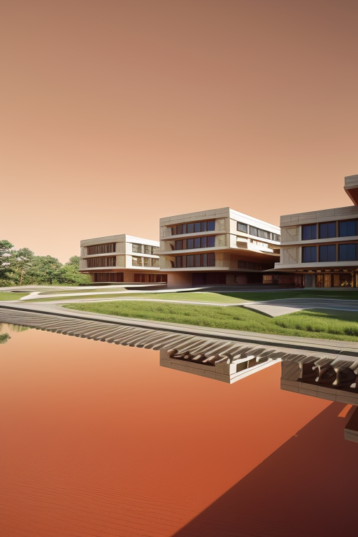 , Building, designed by Frank Lloyd Wright, Post-Modern Architecture, afternoon, on Mars, in the forest