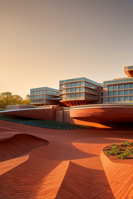 , Building, designed by Frank Lloyd Wright, Post-Modern Architecture, afternoon, on Mars, in the forest