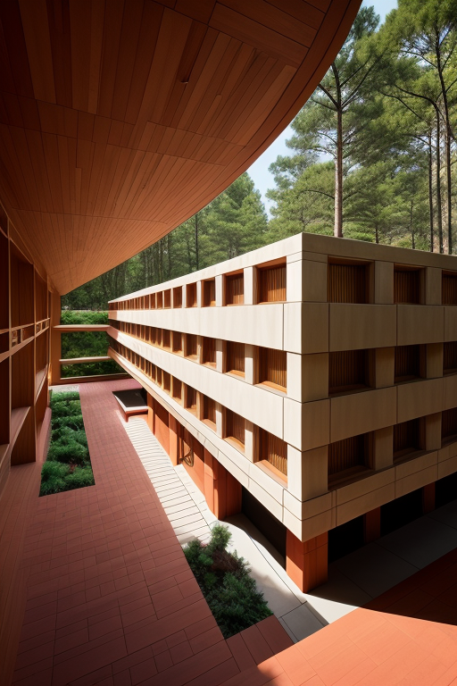 , Building, designed by Frank Lloyd Wright, Post-Modern Architecture, afternoon, on Mars, in the forest
