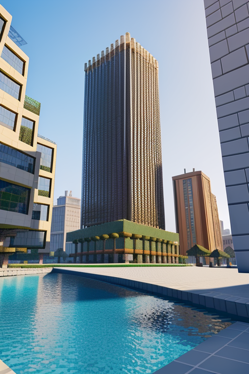 Create a Building in minecraft, designed by Mies Van der Rohe, Neofuturist Architecture, afternoon, in Barcelona