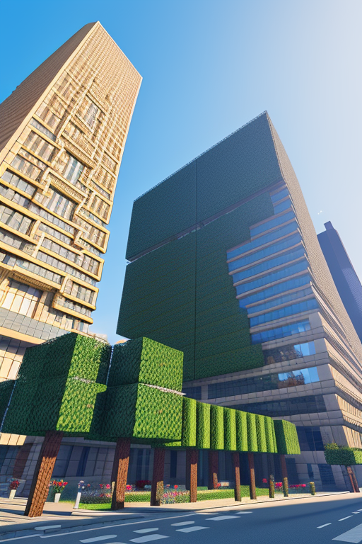 Create a Building in minecraft, designed by Mies Van der Rohe, Neofuturist Architecture, afternoon, in Barcelona