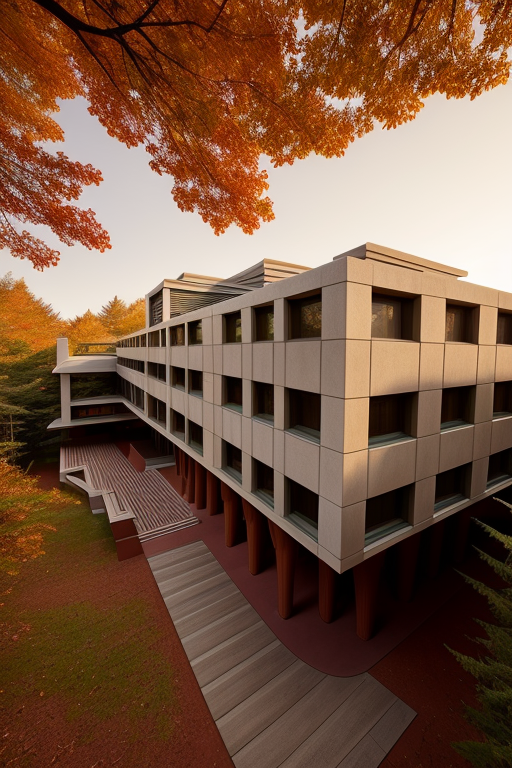 , Building, designed by Frank Lloyd Wright, Post-Modern Architecture, afternoon, on Mars, in the forest