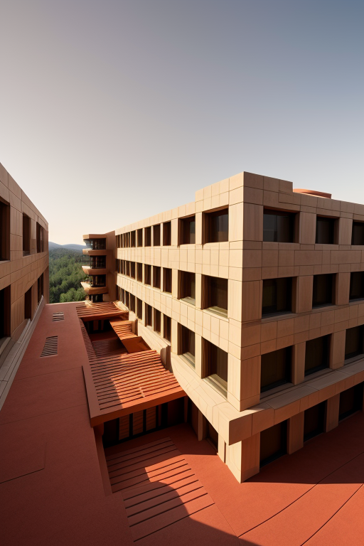 , Building, designed by Frank Lloyd Wright, Post-Modern Architecture, afternoon, on Mars, in the forest