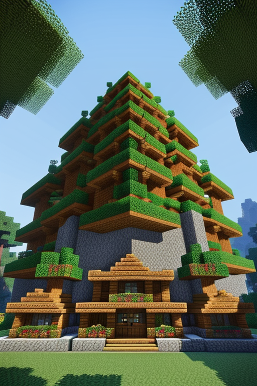 Create a village in Minecraft , with a Mexican style inspired in Jurassic Park  with a jungle touch, afternoon, designed by Gaudi, Post-Modern Architecture, Brutalist Architecture