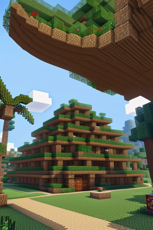 Create a village in Minecraft , with a Mexican style inspired in Jurassic Park  with a jungle touch, afternoon, designed by Gaudi, Post-Modern Architecture, Brutalist Architecture