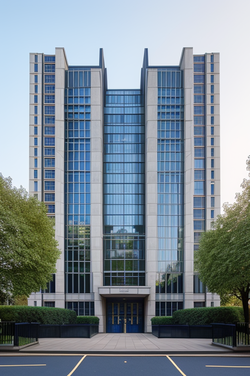 , University, designed by Rem Koolhas, Post-Modern Architecture, morning, in London