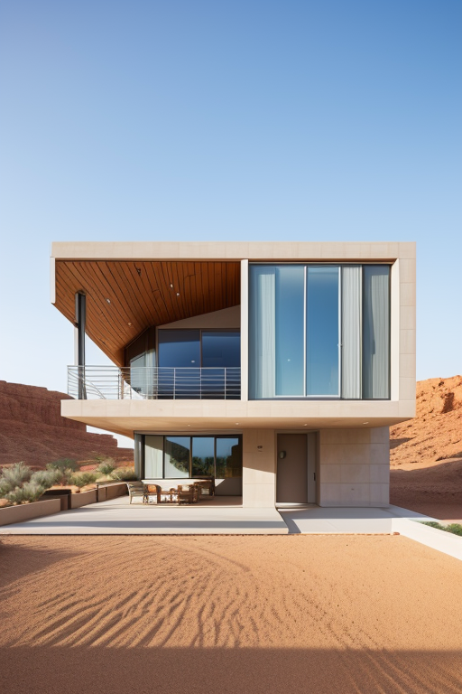 A home, Building, , designed by Norman Foster, Modern Architecture, morning, in the desert
