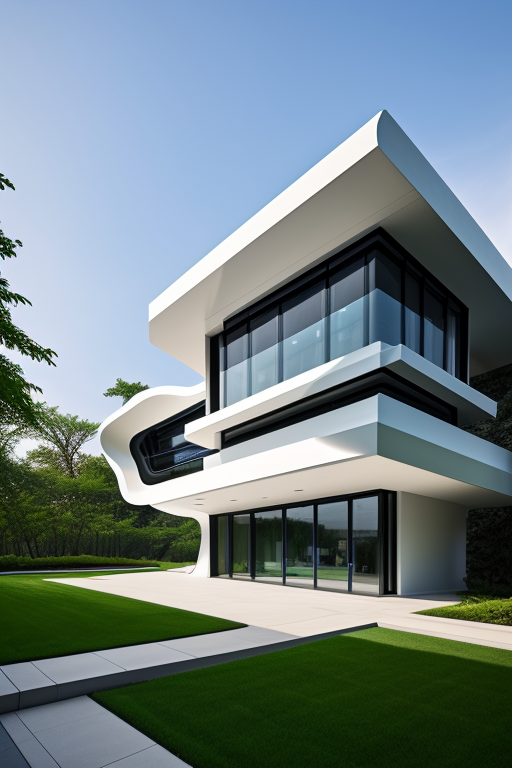 Villa, designed by Zaha Hadid, Neofuturist Architecture, afternoon, in New York