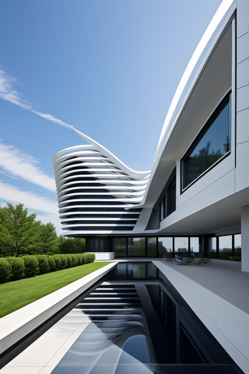 Villa, designed by Zaha Hadid, Neofuturist Architecture, afternoon, in New York