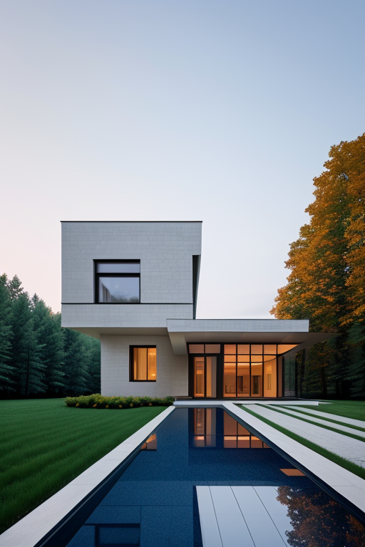 Villa, designed by Philip Johnson, Post-Modern Architecture, morning, in Moscow