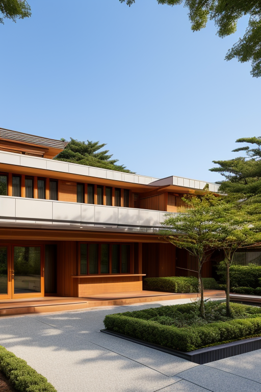 Townhouse, designed by Frank Lloyd Wright, Post-Modern Architecture, afternoon, in Tokyo