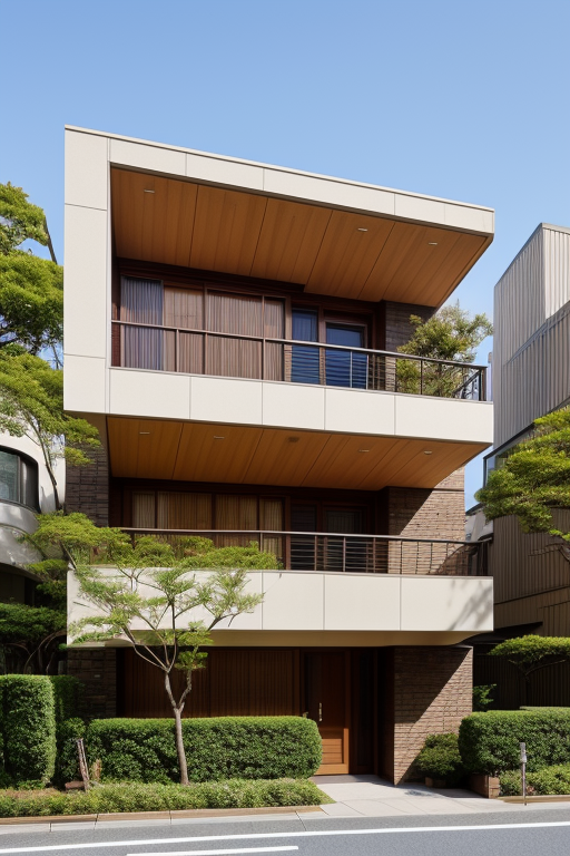 Townhouse, designed by Frank Lloyd Wright, Post-Modern Architecture, afternoon, in Tokyo