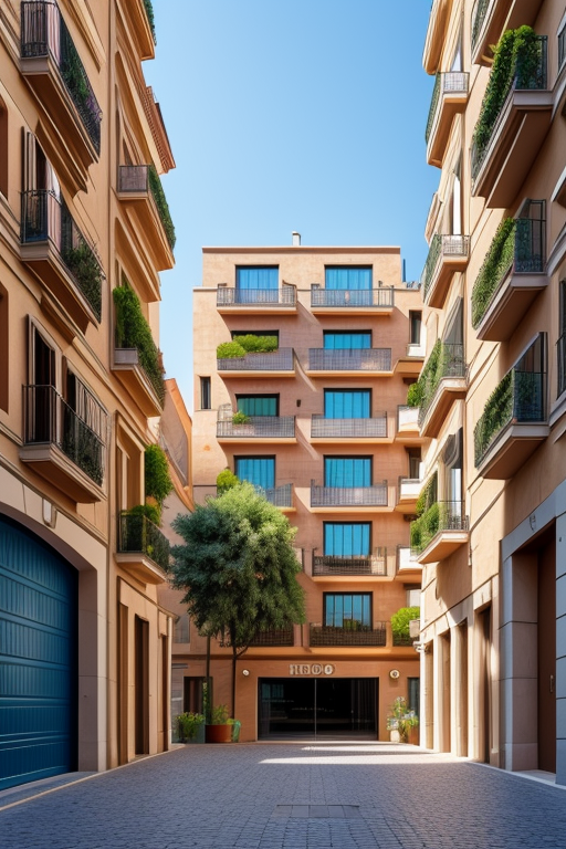 Garage, designed by Renzo Piano, Neofuturist Architecture, afternoon, in Barcelona
