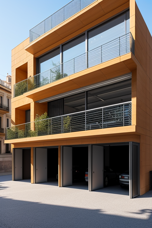 Garage, designed by Renzo Piano, Neofuturist Architecture, afternoon, in Barcelona