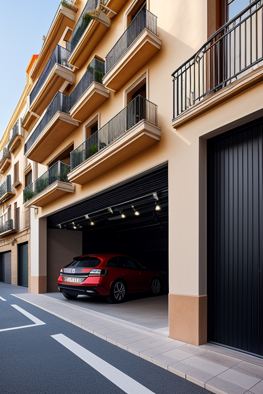Garage, designed by Renzo Piano, Neofuturist Architecture, afternoon, in Barcelona