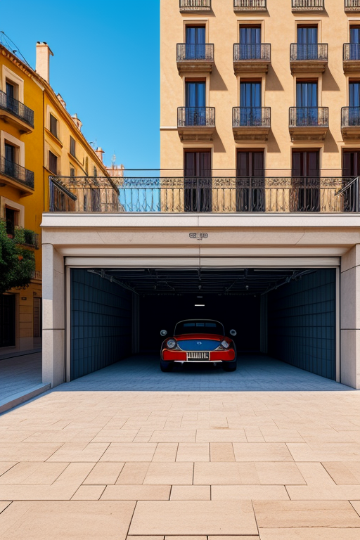 Garage, designed by Renzo Piano, Neofuturist Architecture, afternoon, in Barcelona