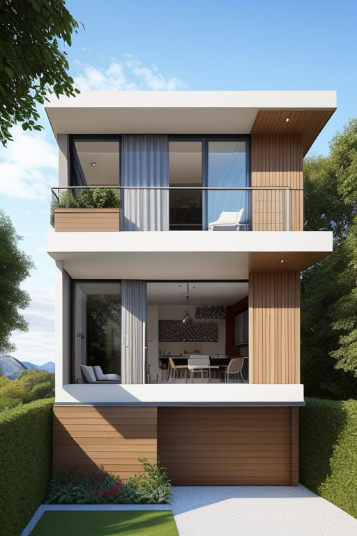 Casa sobre la ladera de una colina, rodeada de balcones y una terraza junto a la cocina. Tiene 3 dormitorio, cocina, salon-comedor y dos baaños, designed by Norman Foster, Brownstone, Modern Architecture
