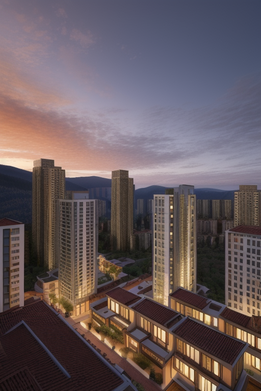 Townhouse, designed by Gaudi, Islamic architecture, morning, in the mountains