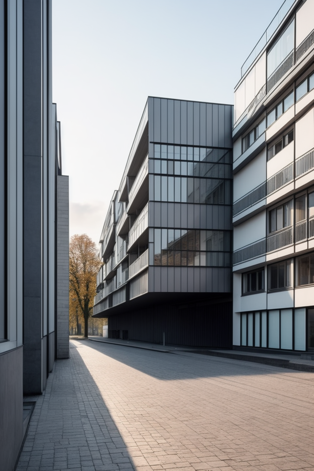 designed by Le Corbusier, Bauhaus Architecture, morning, in Berlin