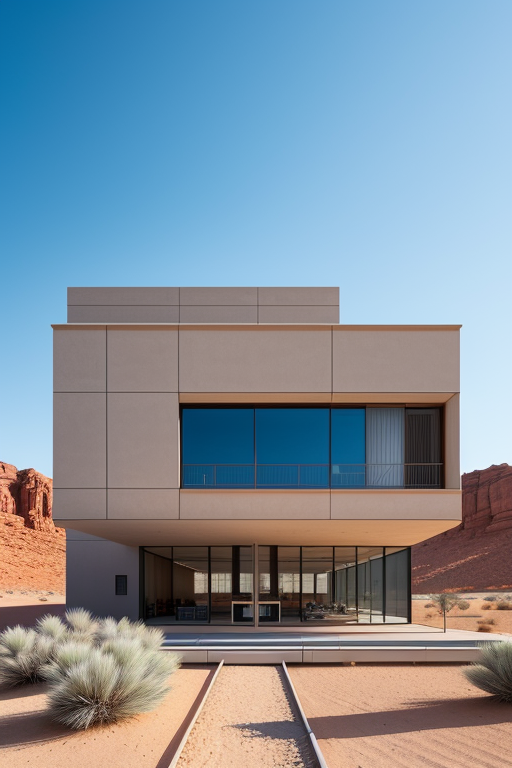 Museum, designed by Rem Koolhas, Post-Modern Architecture, afternoon, in the desert
