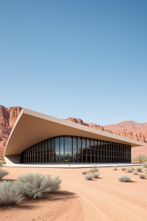 Museum, designed by Rem Koolhas, Post-Modern Architecture, afternoon, in the desert