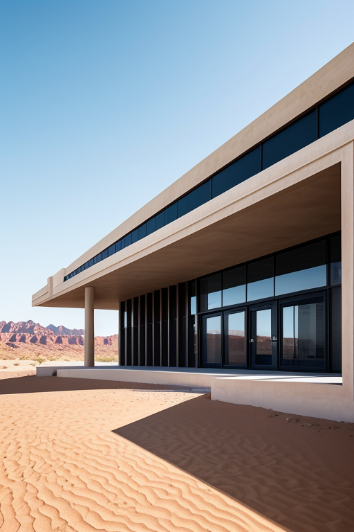 Museum, designed by Rem Koolhas, Post-Modern Architecture, afternoon, in the desert