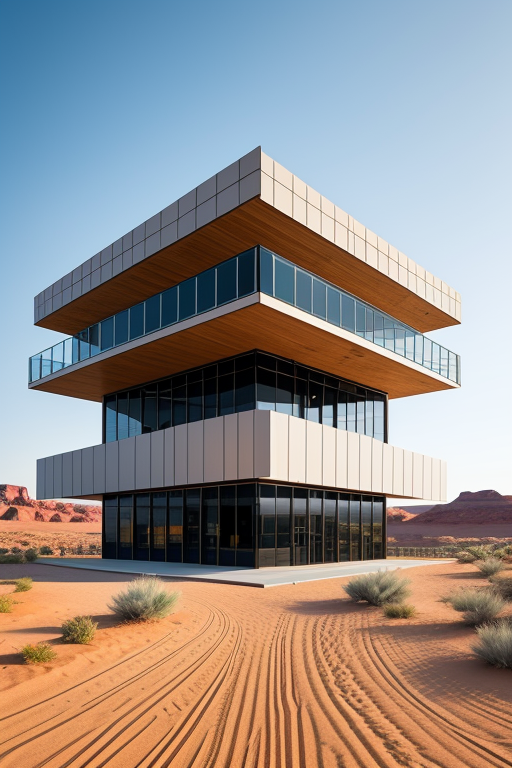 Museum, designed by Rem Koolhas, Post-Modern Architecture, morning, in the desert