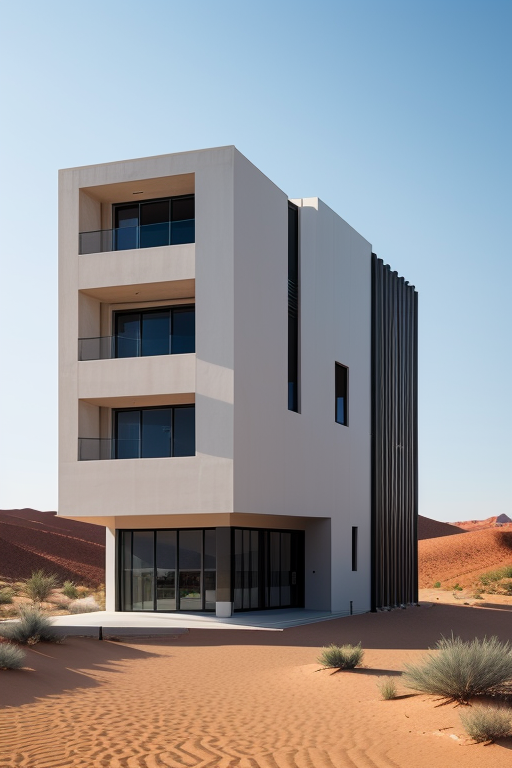Museum, designed by Rem Koolhas, Post-Modern Architecture, morning, in the desert