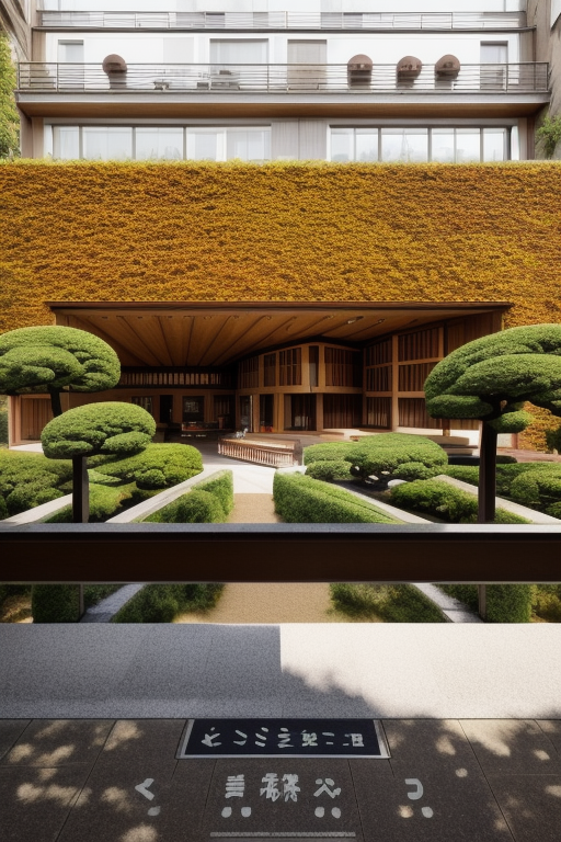designed by Frank Lloyd Wright, Japanese architecture, afternoon, in Paris