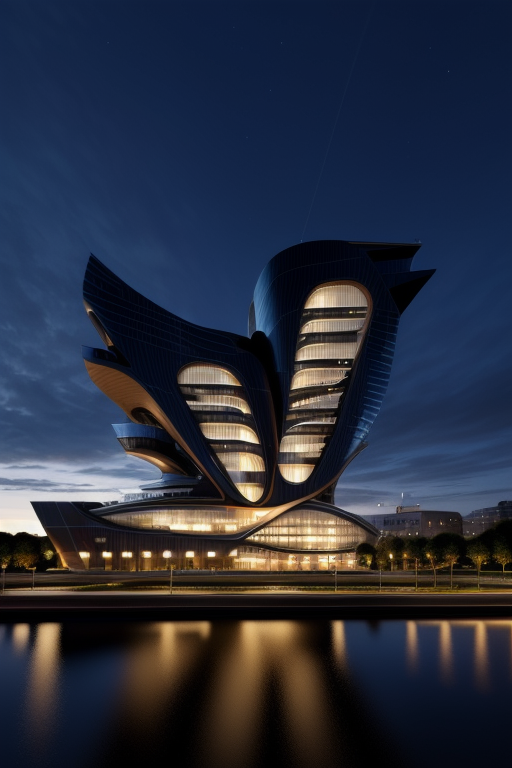 Building, designed by Zaha Hadid, Modern Architecture, night time, in Paris