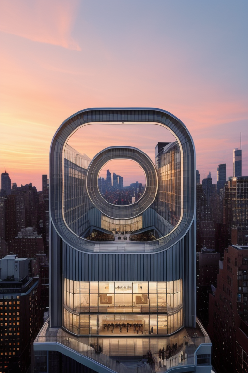 Office, designed by Norman Foster, Modern Architecture, sunset, in New York