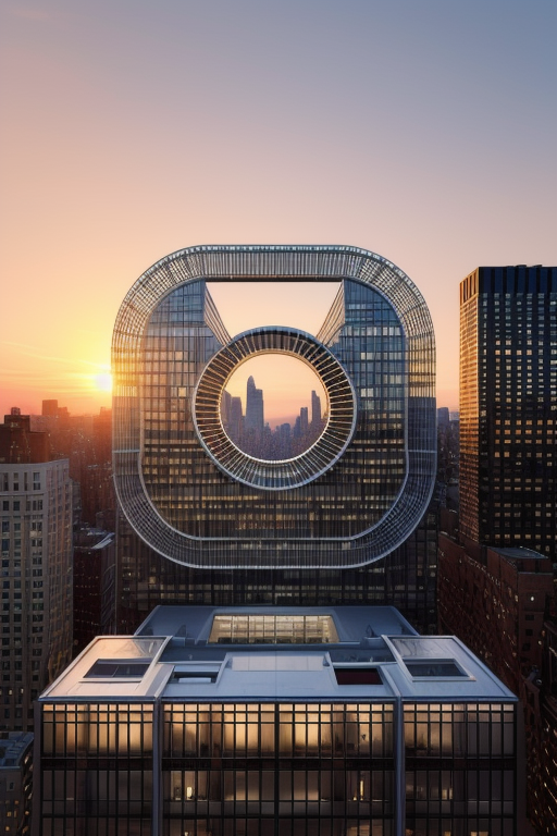 Office, designed by Norman Foster, Modern Architecture, sunset, in New York