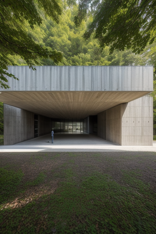 Museum, designed by Mies Van der Rohe, Brutalist Architecture, in the afternoon, in the forest in Porto, Portugal