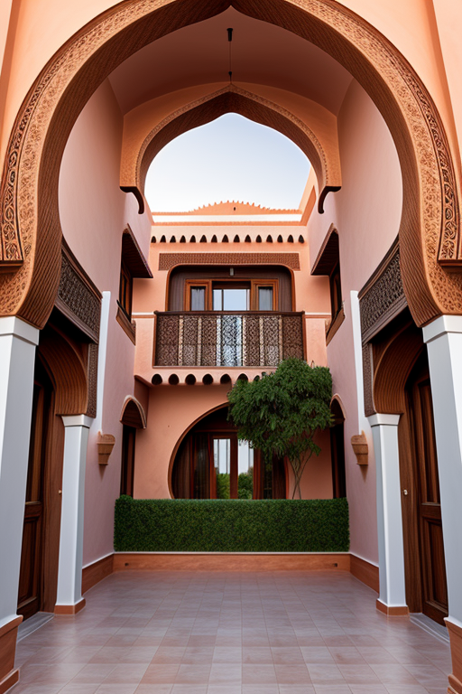 Villa, designed by Frank Gehry, traditional moroccan Architecture, in the morning, in Morocco