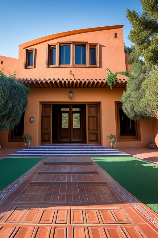 Villa, designed by Frank Gehry, traditional moroccan Architecture, in the morning, in Morocco