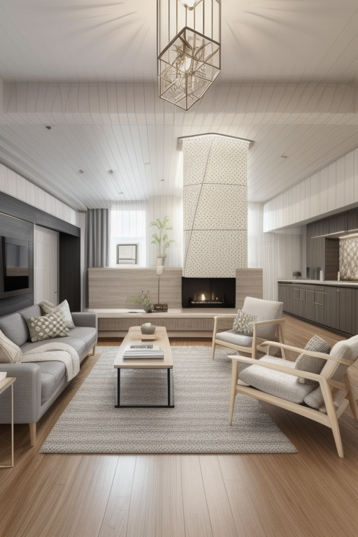 Transitional style living room, neutral colours, mix of textures and patterns, simple and clean lines, balance between comfort and sophistication 