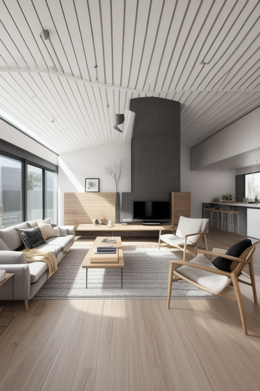 Contemporary style living room, clean lines, minimalist aesthetic, functionality, open uncluttered spaces, neutral colour palette