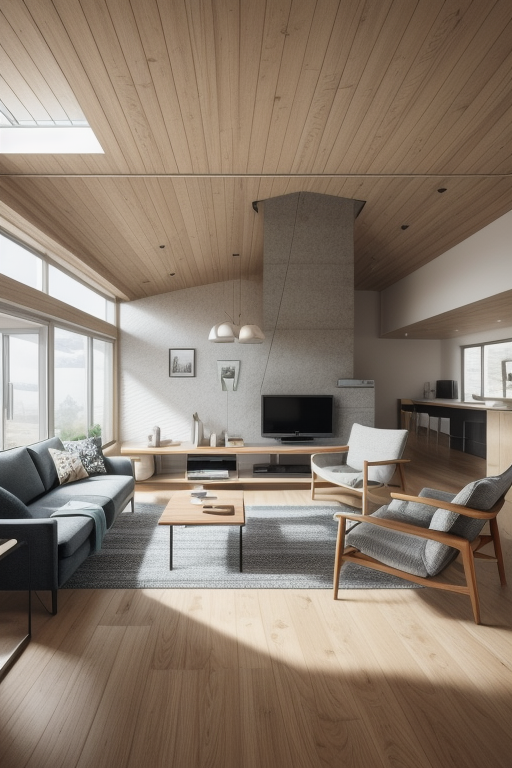 Minimalist style living room, simple lines, limited furniture, open floor, natural light, uncluttered space