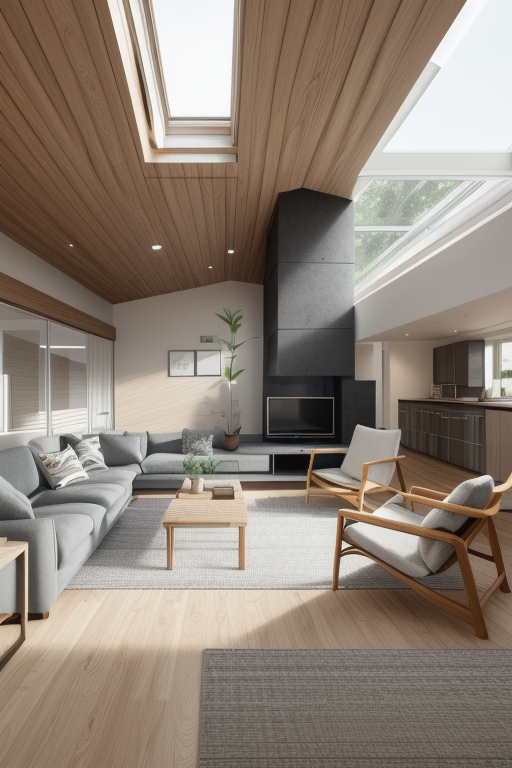Minimalist style living room, simple lines, limited furniture, open floor, natural light, uncluttered space