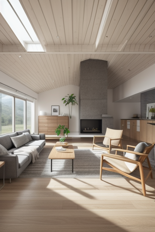Minimalist style living room, simple lines, limited furniture, open floor, natural light, uncluttered space