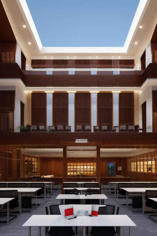 I want a office with none windows, a table in the middle and an standarte of peru in left side
