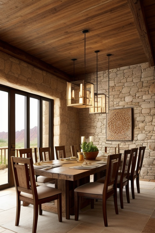 Dining Room, Southwestern design, warm and earthy, desert-inspired colour, terracotta, natural materials, adobe and wood, rustic and handcrafted elements, Native American and Mexican influences