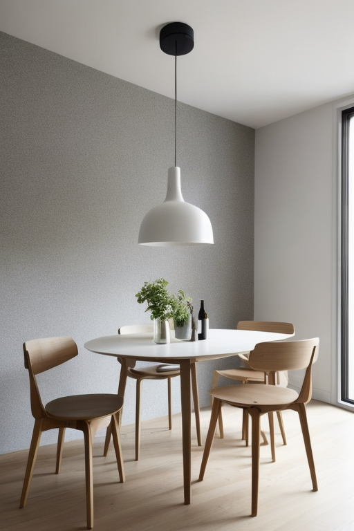 Dining Room, Scandinavian design, light and airy spaces, neutral colour palette, natural light, light-coloured woods, minimalistic and functional furniture, clean lines, connection to nature