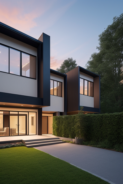 Townhouse, Modern Architecture, at sunset, in the forest