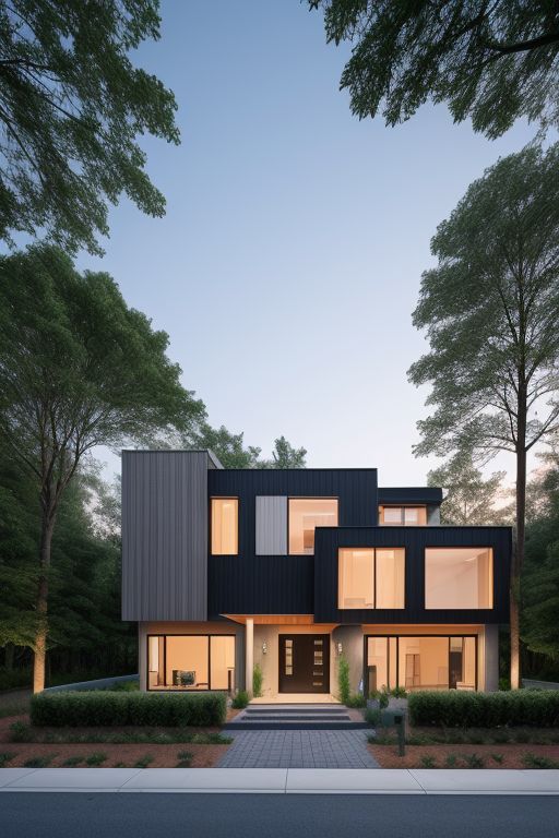 Townhouse, Modern Architecture, at sunset, in the forest