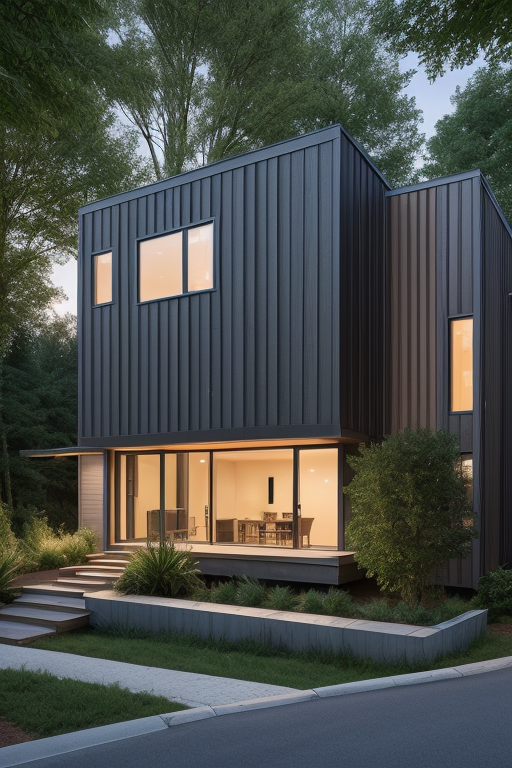 Townhouse, Modern Architecture, at sunset, in the forest