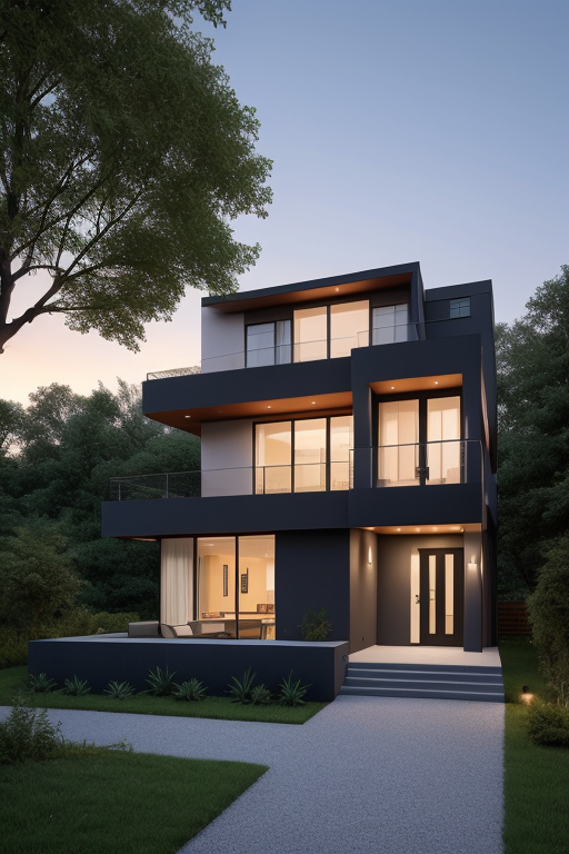 Townhouse, Modern Architecture, at sunset, in the forest